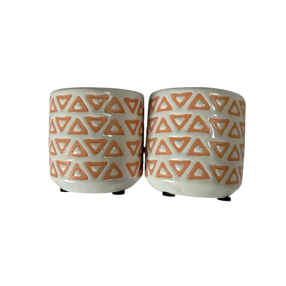 Allen + Roth Set of 2 White and Terracotta Geometric Triangle Mini Planters 3in